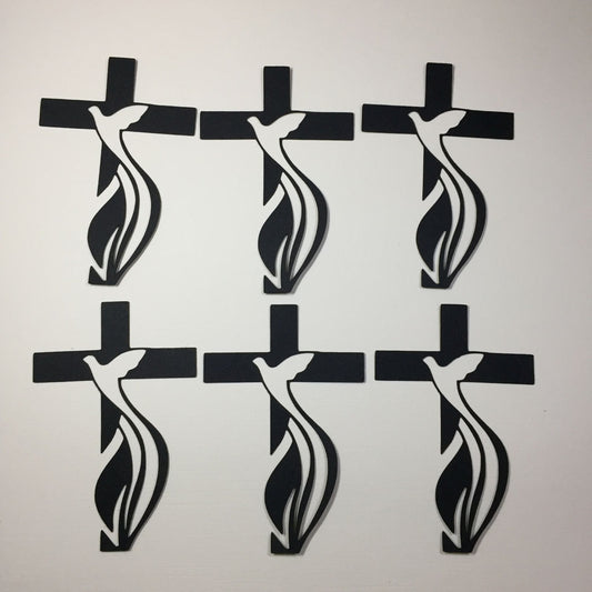 6 Black DOVE ON CROSS Sympathy Card Making Die Cuts