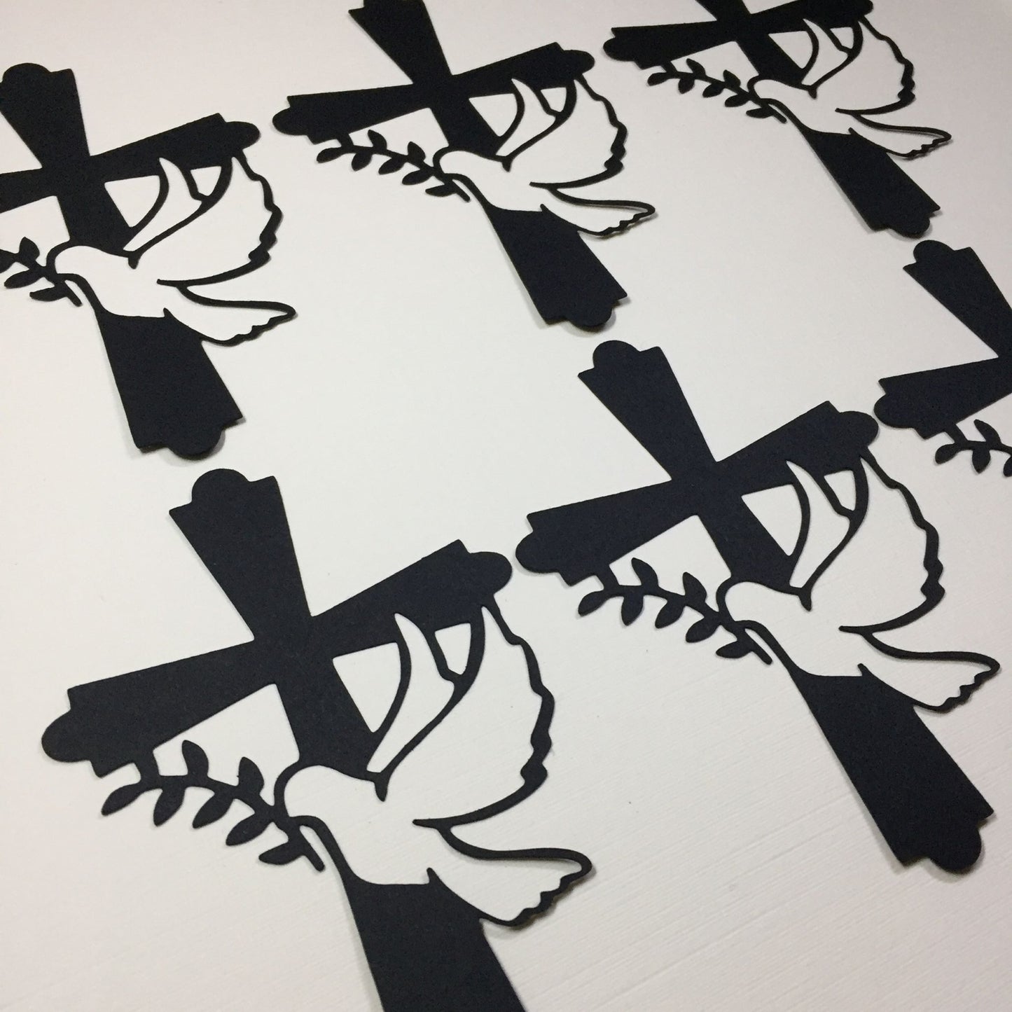 6 Black CROSS WITH DOVE Sympathy Card Making Die Cut Toppers