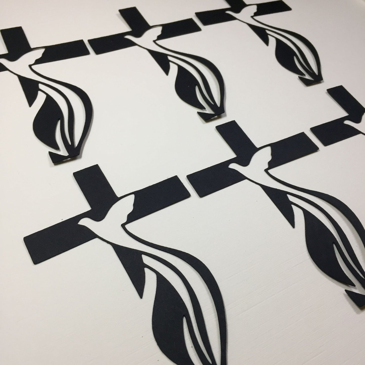 6 Black DOVE ON CROSS Sympathy Card Making Die Cuts