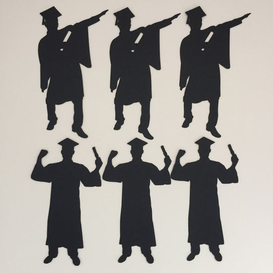 6 Black MALE/BOY GRADUATE Silhouette Graduation Card Making Die Cuts