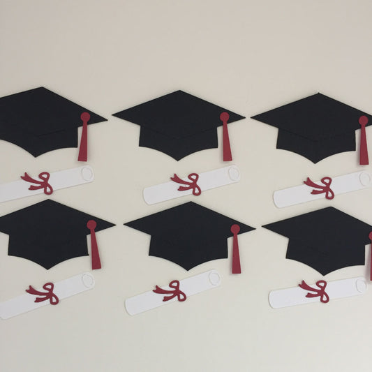 6 Graduation MORTAR BOARD & SCROLL Die Cut Card Making Toppers