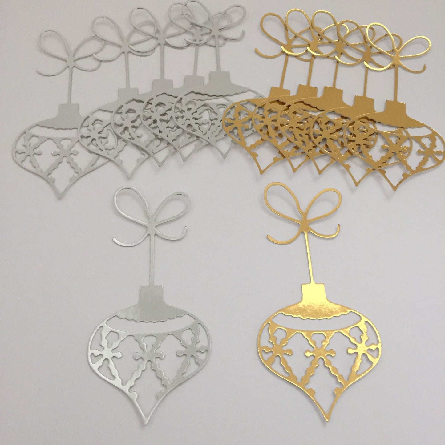 12 Gold & Silver TEARDROP BAUBLE Christmas Card Making Die Cuts