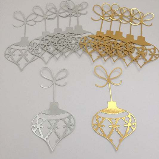 12 Gold & Silver TEARDROP BAUBLE Christmas Card Making Die Cuts