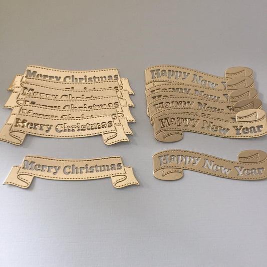 14 Gold MERRY CHRISTMAS, HAPPY NEW YEAR BANNER Card Making Die Cuts
