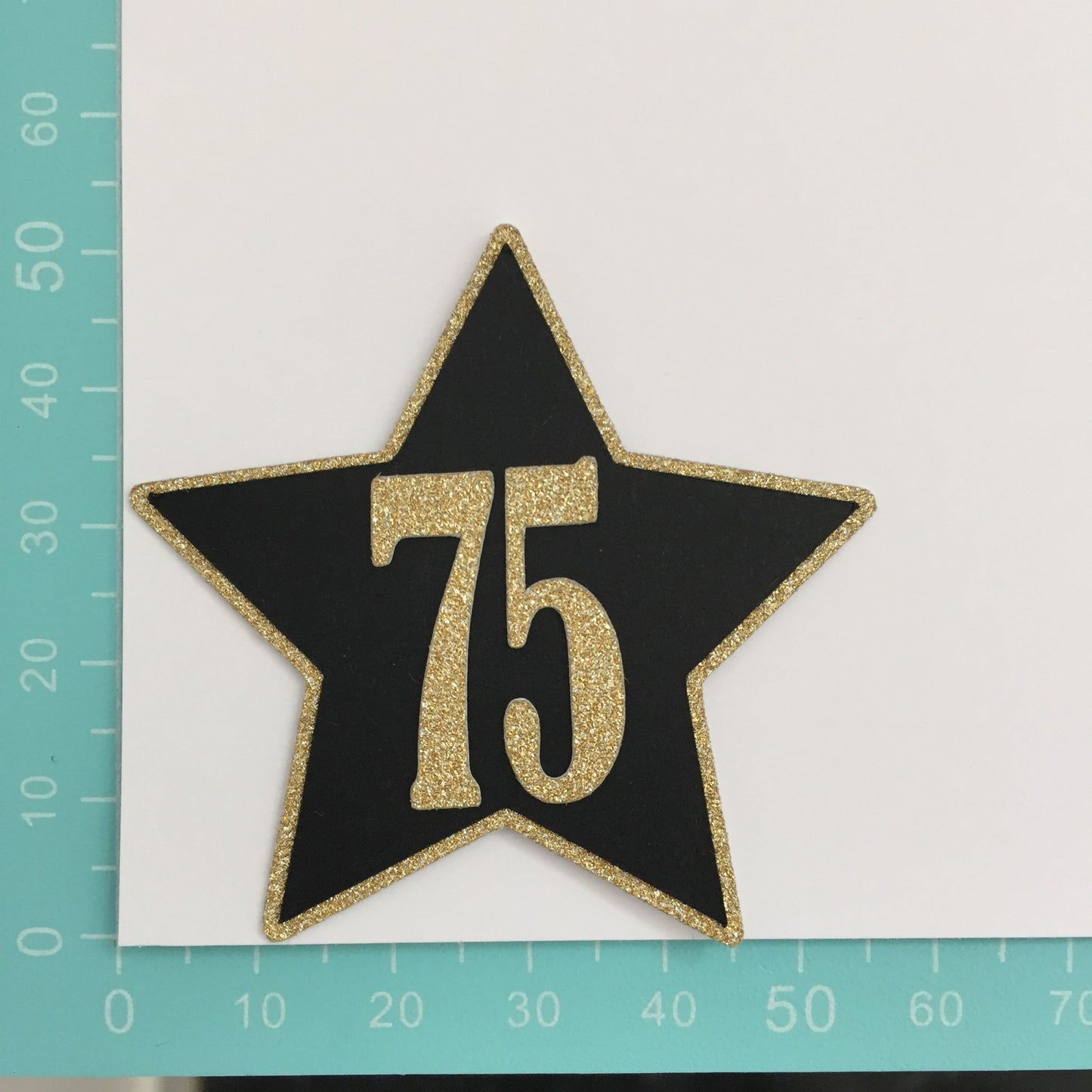 6 Black & Gold NUMBERED STAR Die Cut Card Making Toppers 50, 60, 65, 70, 75, 80