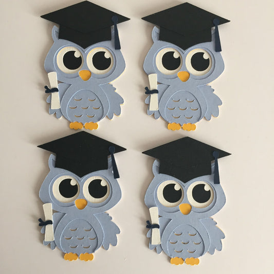 4 Blue GRADUATION OWL Die Cut Card Making Toppers