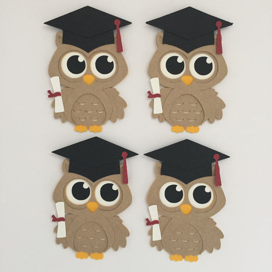 4 Brown GRADUATION OWL Die Cut Card Making Toppers