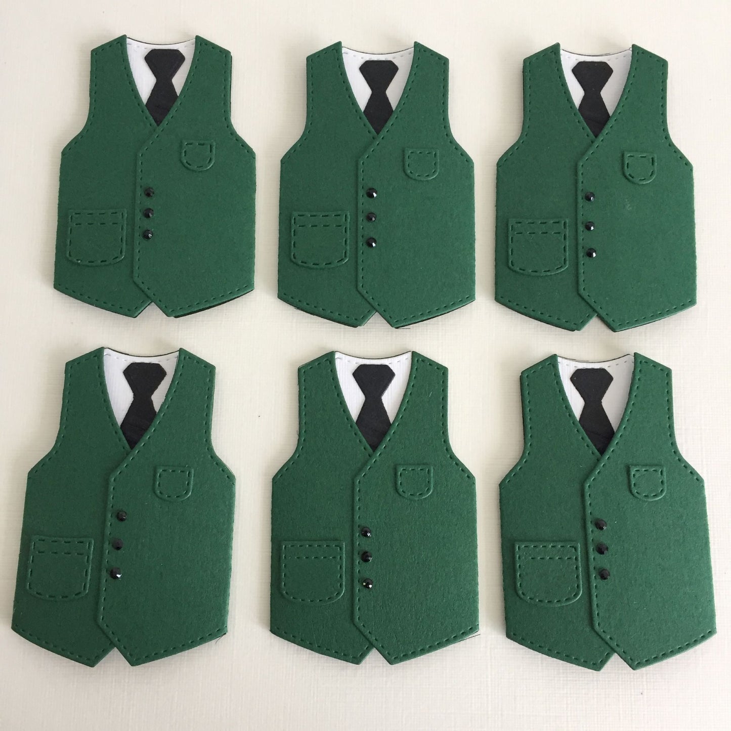 6 Green WAISTCOAT & TIE Die Cut Card Making Toppers