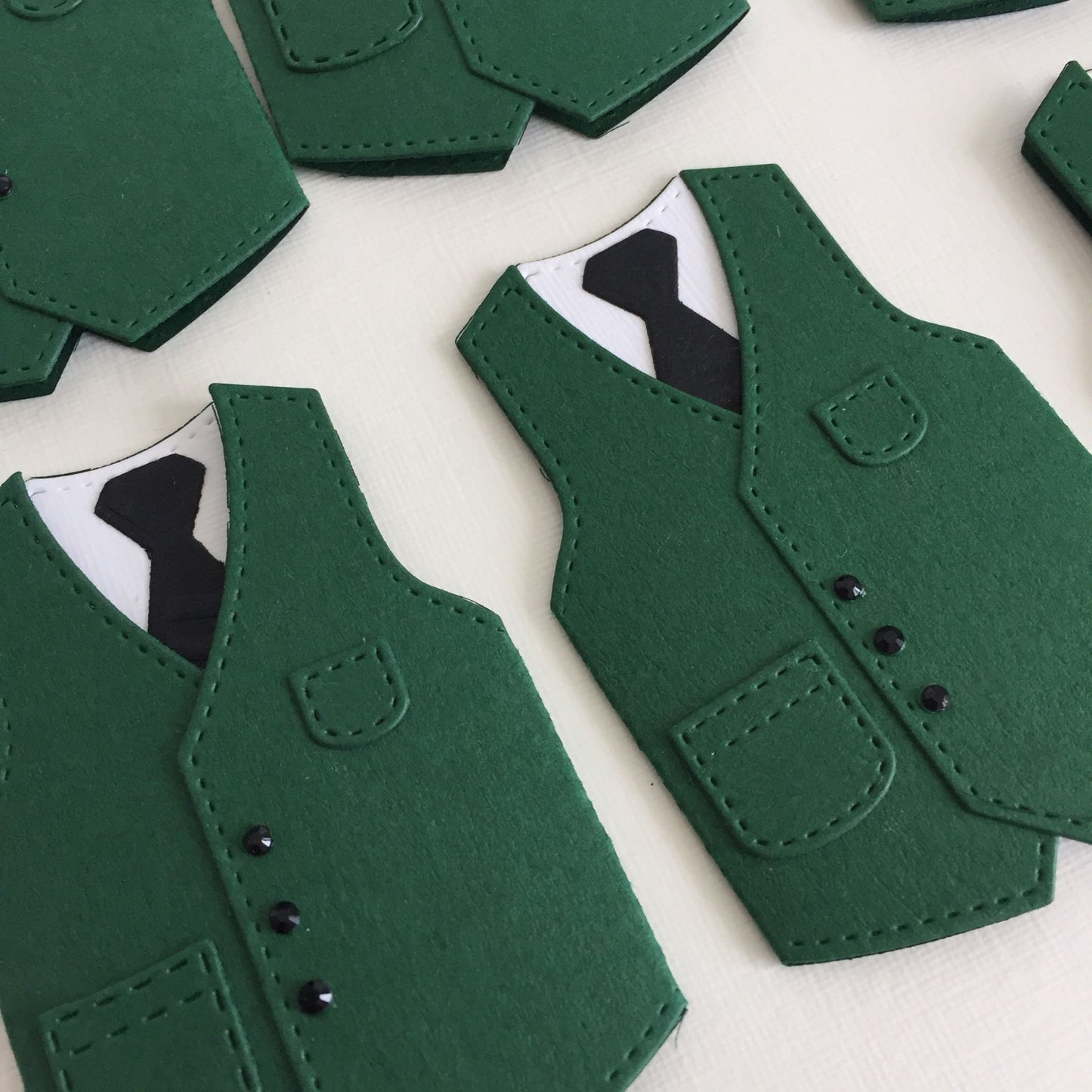6 Green WAISTCOAT & TIE Die Cut Card Making Toppers