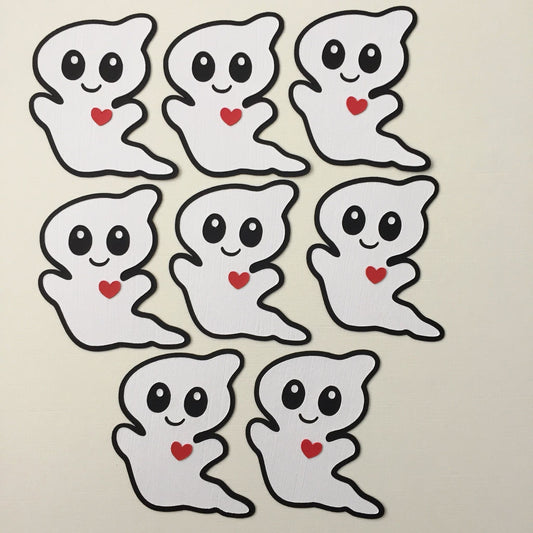 8 CUTE WHITE GHOSTS Halloween Card Making Die Cut Toppers