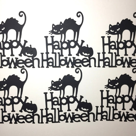 6 Large Black HAPPY HALLOWEEN PUMPKIN CATS Card Making Die Cuts