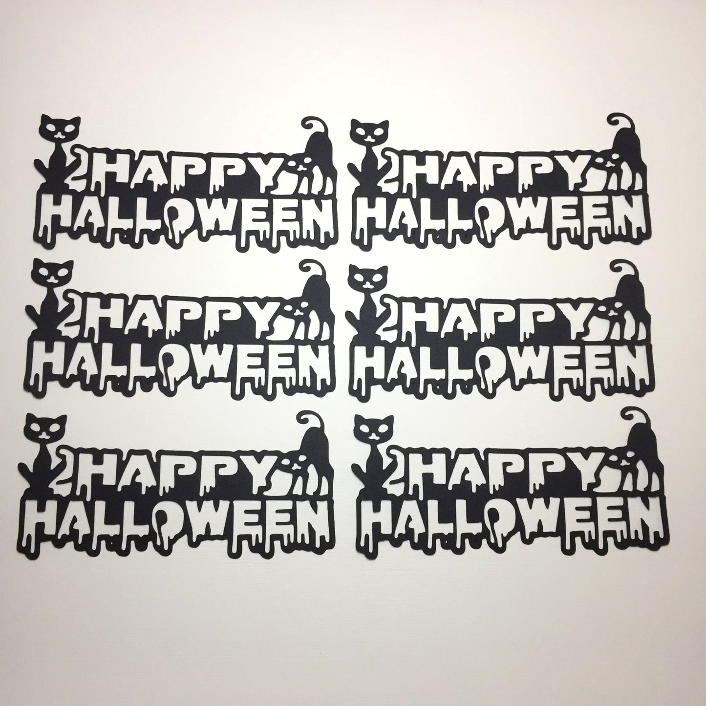 6 Black HAPPY HALLOWEEN CATS Sentiment Card Making Die Cuts
