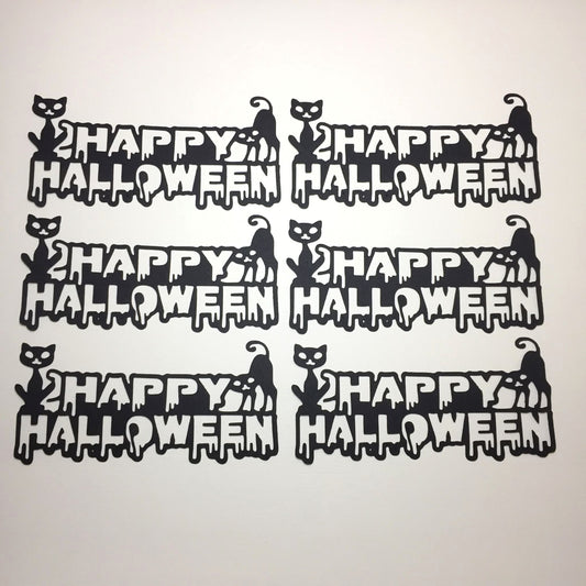 6 Black HAPPY HALLOWEEN CATS Sentiment Card Making Die Cuts