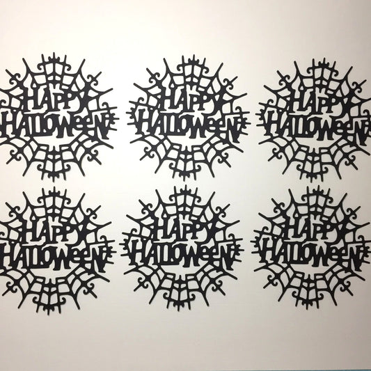 6 Black HAPPY HALLOWEEN COBWEB Sentiment Card Making Die Cuts