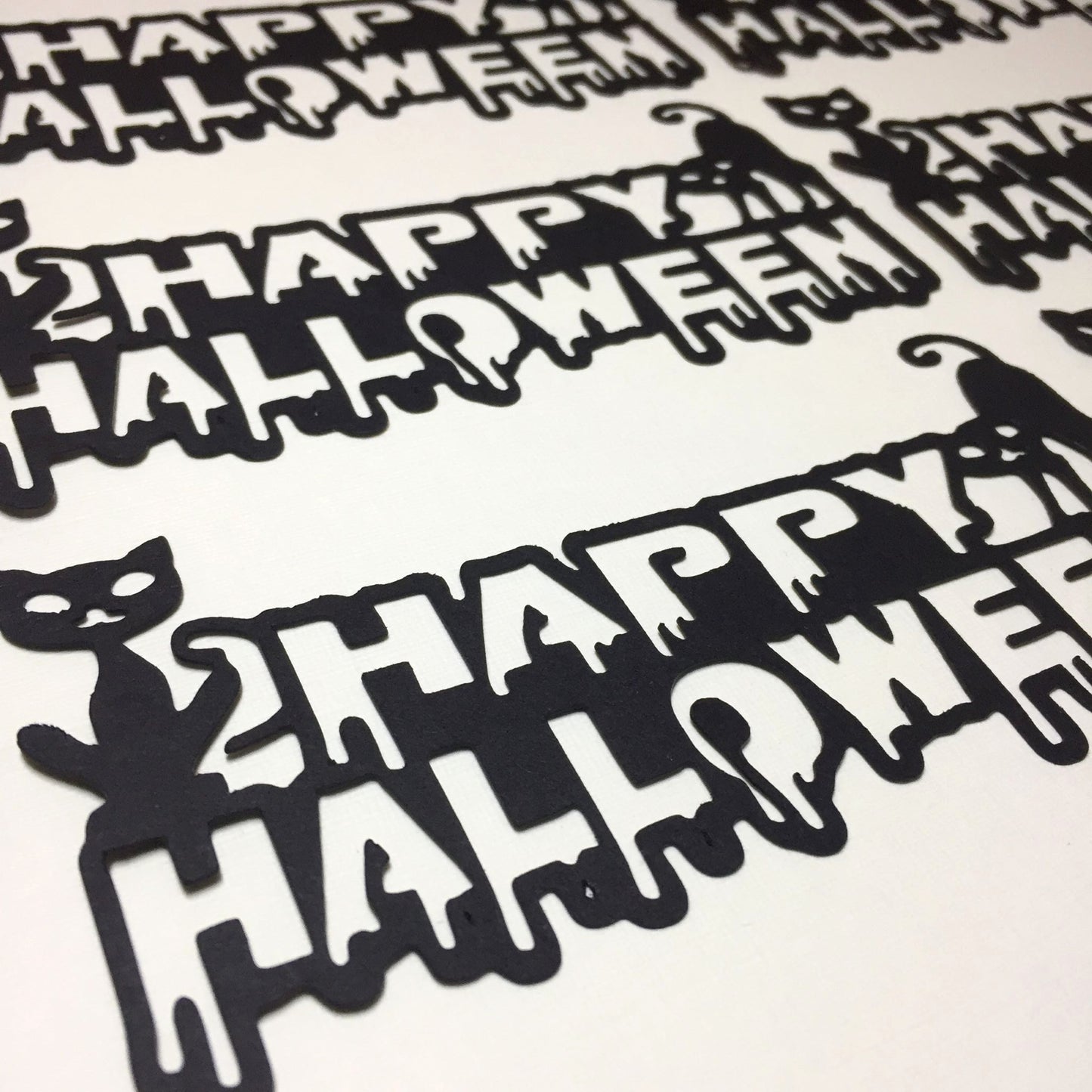 6 Black HAPPY HALLOWEEN CATS Sentiment Card Making Die Cuts