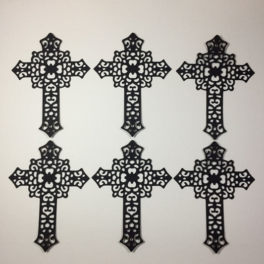 6 Black Gothic Style CROSS - Sympathy Card Making Die Cuts