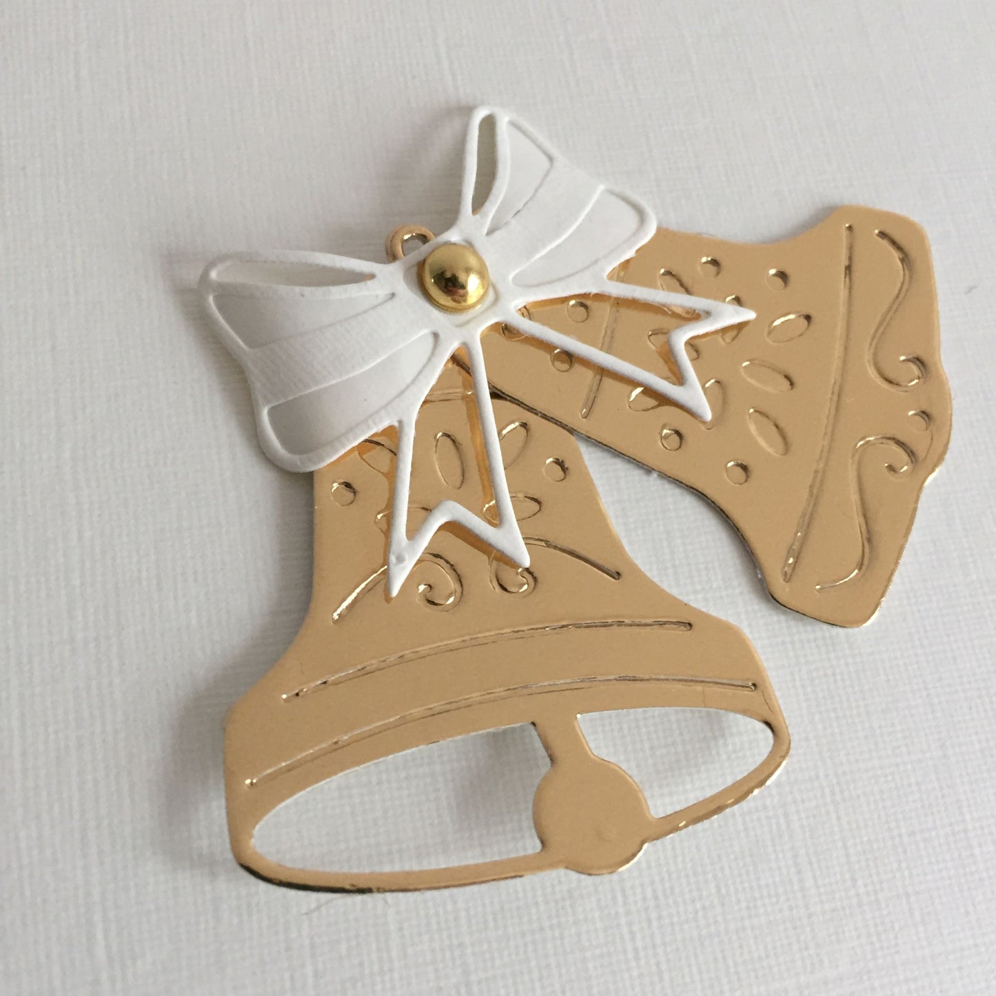 6 BELL Ivory & Gold Wedding/Christmas Die Cut Card Making Toppers