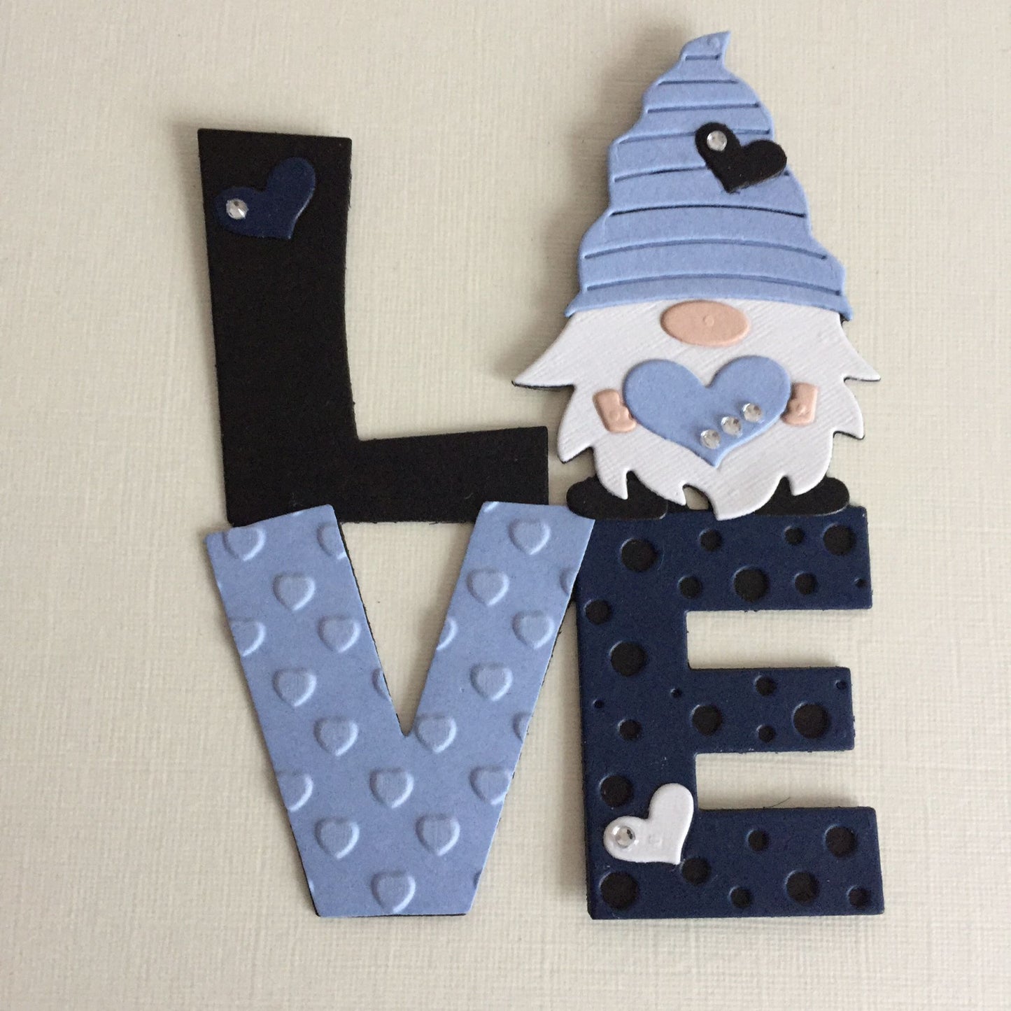 3 Blue LOVE GNOME Valentine Die Cut Card Making Toppers