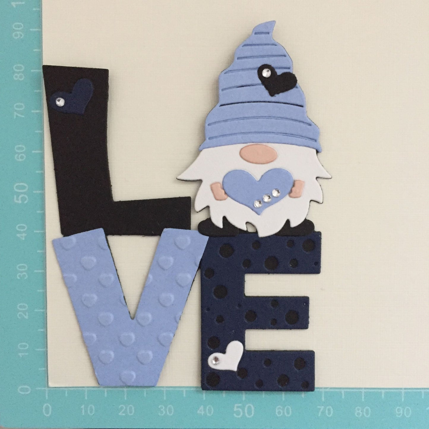 3 Blue LOVE GNOME Valentine Die Cut Card Making Toppers