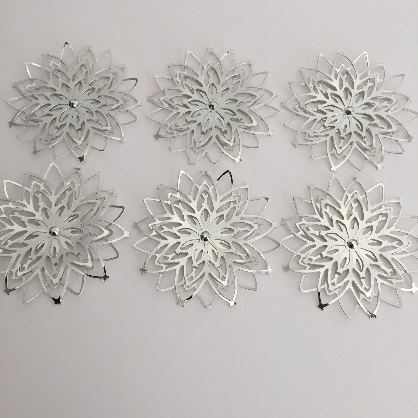 6 Large SILVER SNOWFLAKE Christmas Die Cut Card Making Toppers