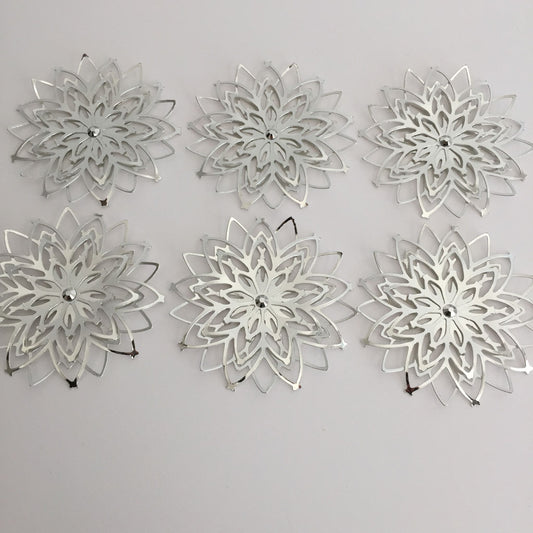 6 Large SILVER SNOWFLAKE Christmas Die Cut Card Making Toppers