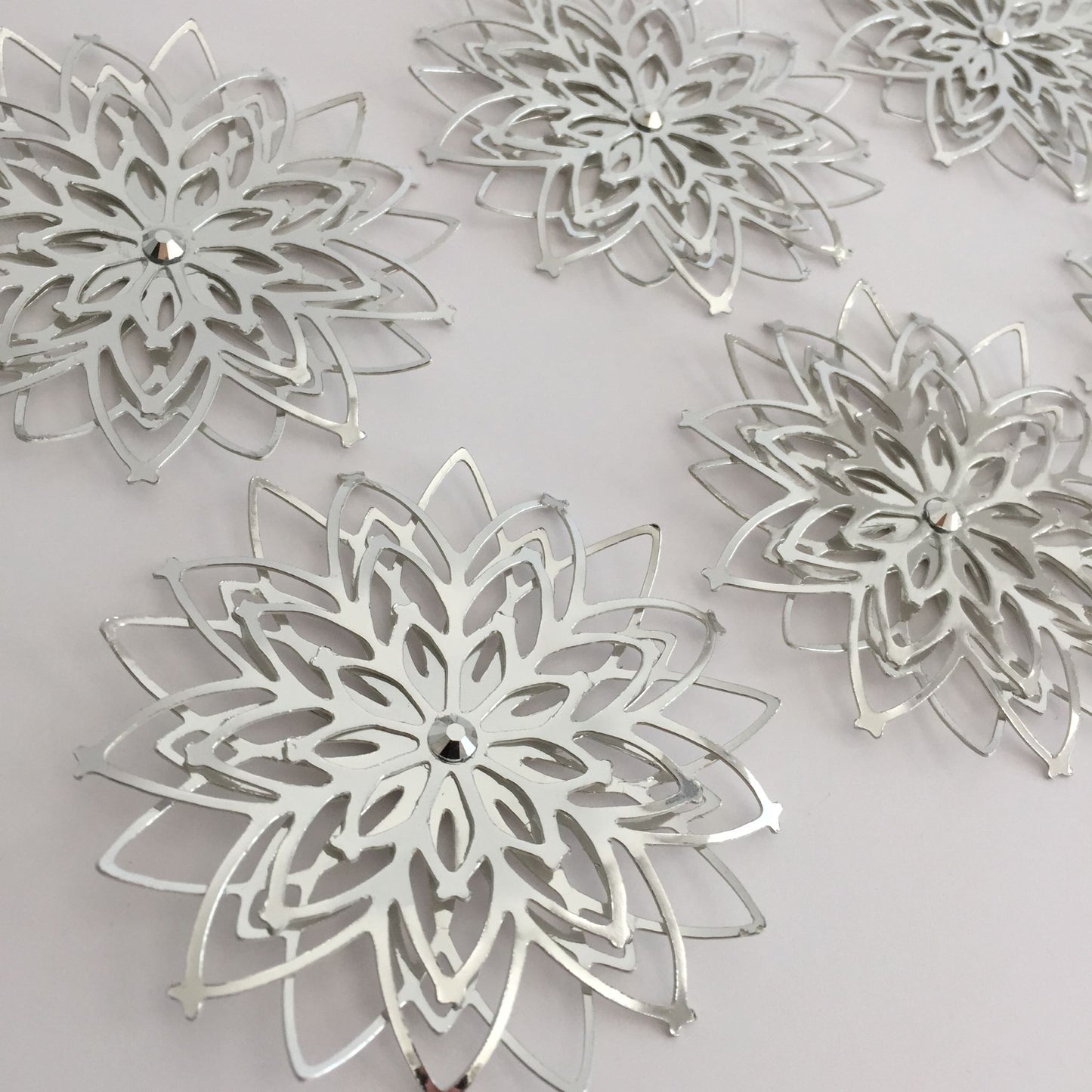 6 Large SILVER SNOWFLAKE Christmas Die Cut Card Making Toppers