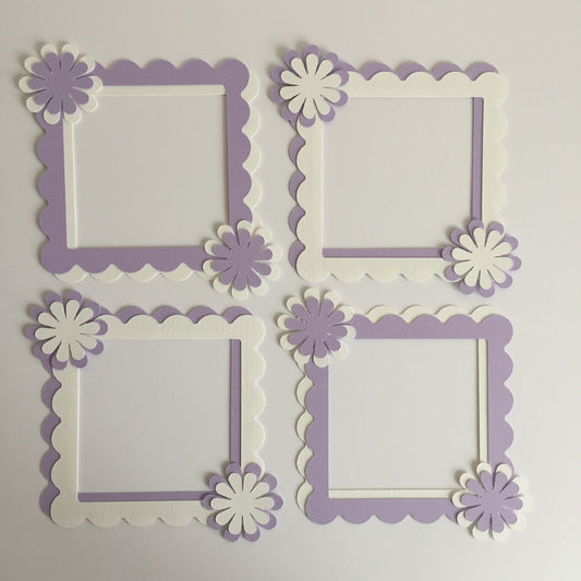 4 Lilac & White FLORAL FRAME Die Cut Card Making Toppers