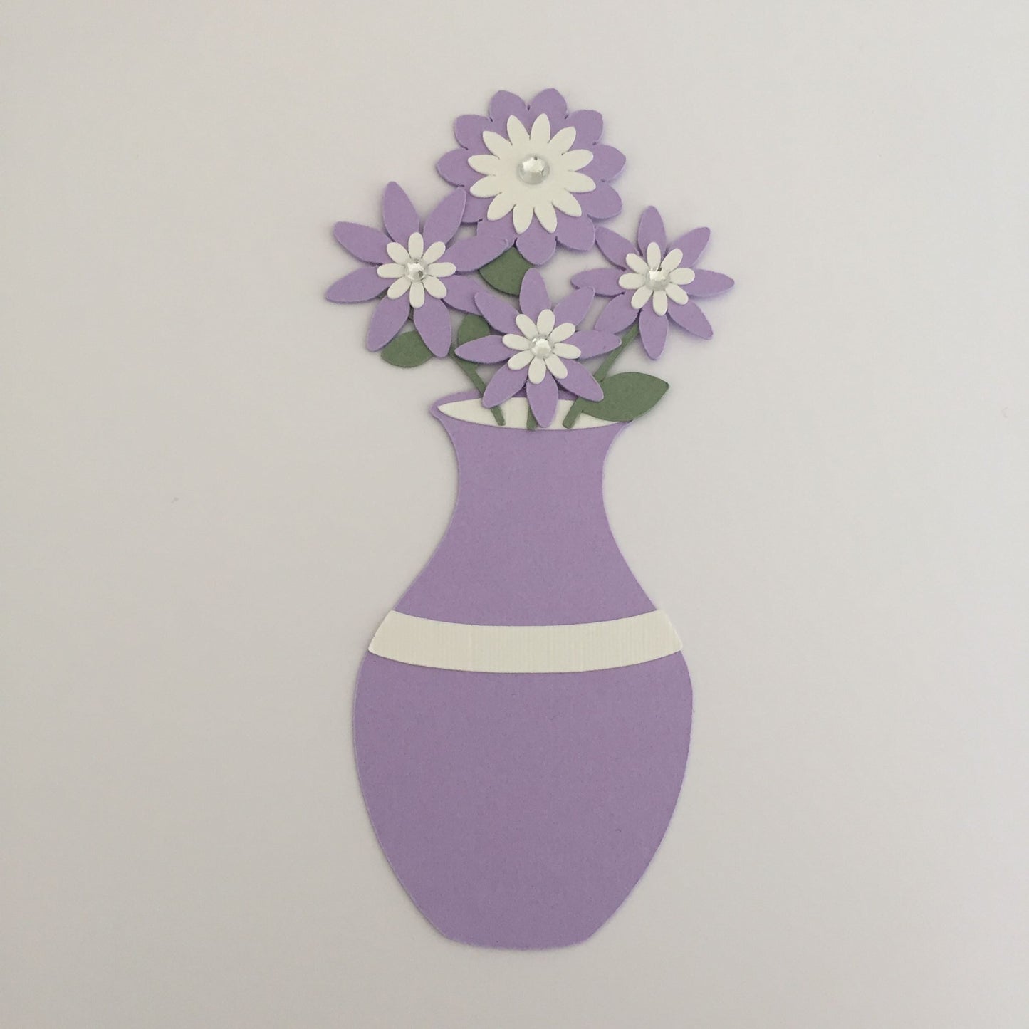 3 Lilac & White VASE WITH FLOWERS Die Cut Card Making Toppers