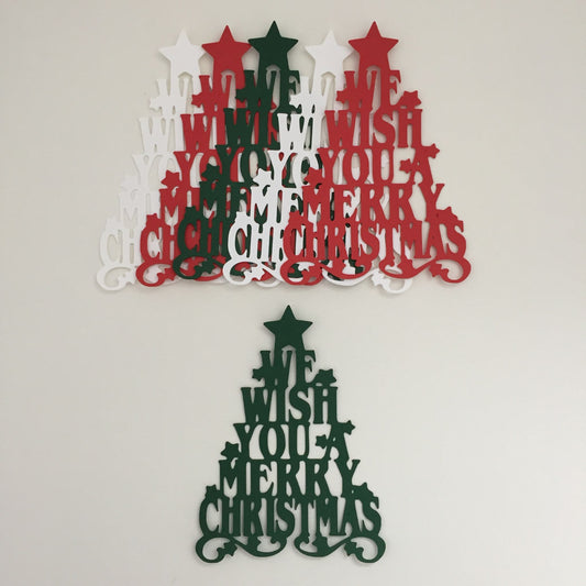 6 MERRY CHRISTMAS TREE Card Making Die Cut Toppers- Red, Green, White