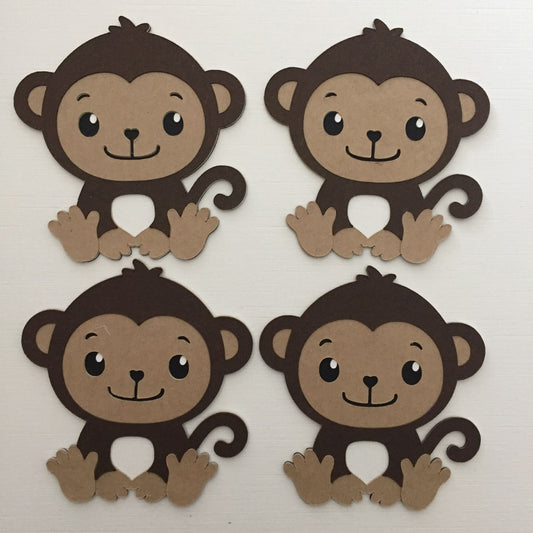 4 Handmade MONKEY Die Cut Card Making Toppers