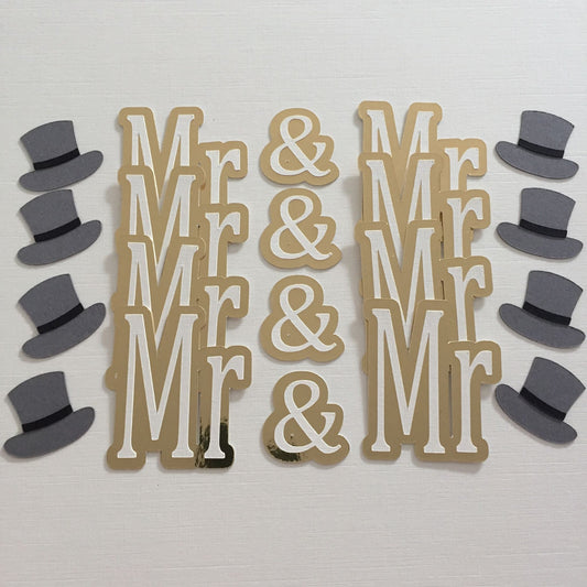 4 MR & MR TOP HAT Gold & Ivory Gay Wedding Die Cut Card Making Toppers