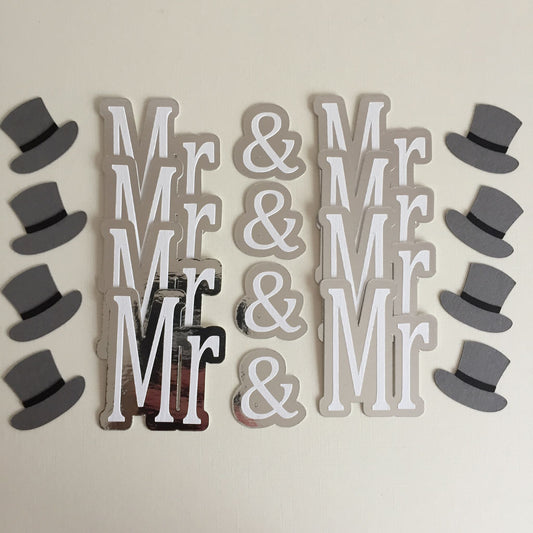 4 MR & MR TOP HAT Silver & White Gay Die Cut Card Making Toppers