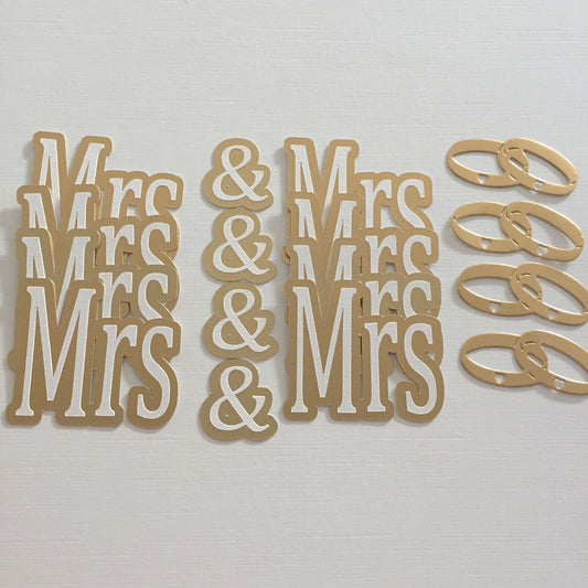 4 MRS & MRS WITH RINGS Gold & Ivory Gay Wedding Die Cut Card Making Toppers