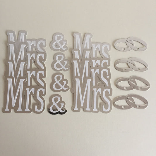 4 MRS & MRS WITH RINGS Silver & White Gay Wedding Card Making Die Cut Toppers