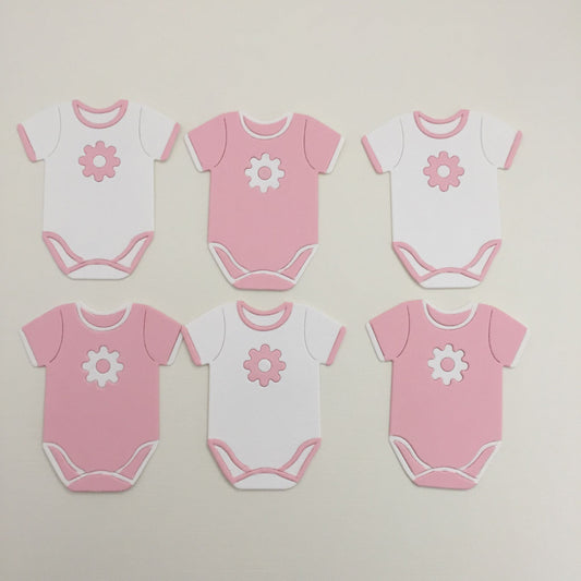 6 Pink & White NEW BABY VEST Die Cut Cardmaking Toppers