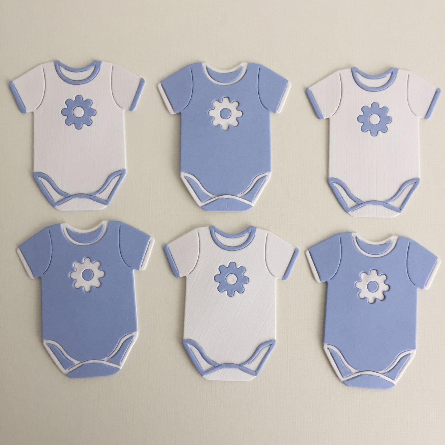 6 Blue & White NEW BABY VEST Die Cut Cardmaking Toppers