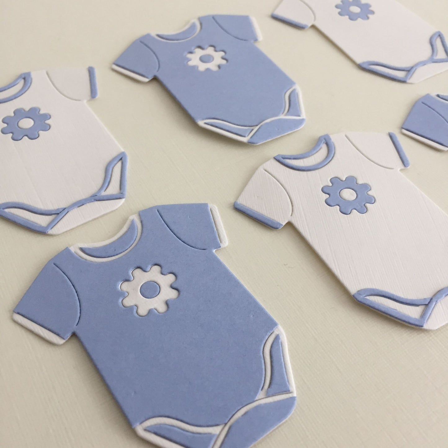 6 Blue & White NEW BABY VEST Die Cut Cardmaking Toppers