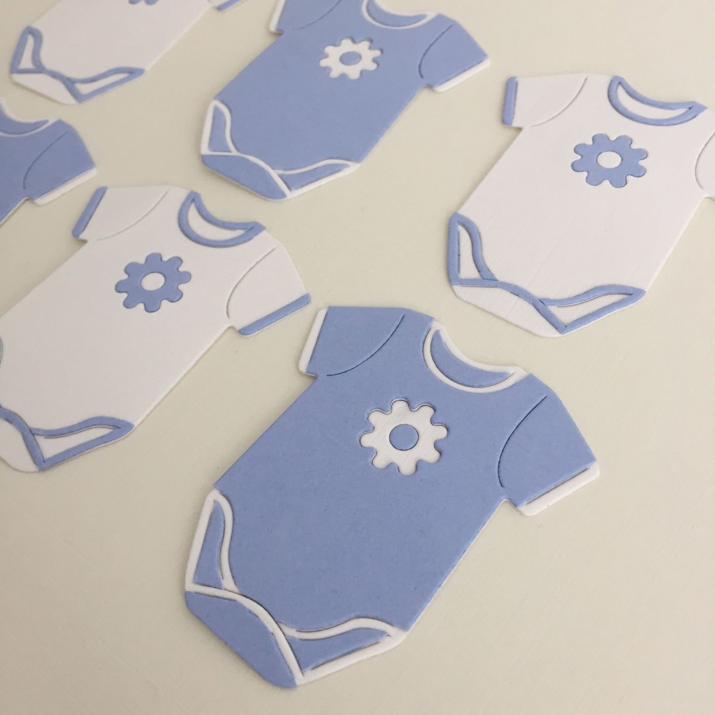 6 Blue & White NEW BABY VEST Die Cut Cardmaking Toppers