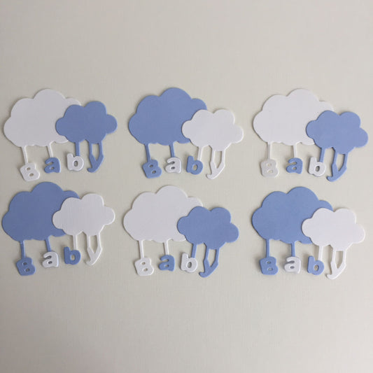 6 Blue & White NEW BABY CLOUD Die Cut Cardmaking Toppers
