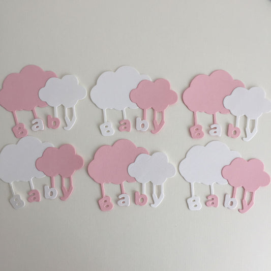 6 Pink & White NEW BABY CLOUD Die Cut Cardmaking Toppers