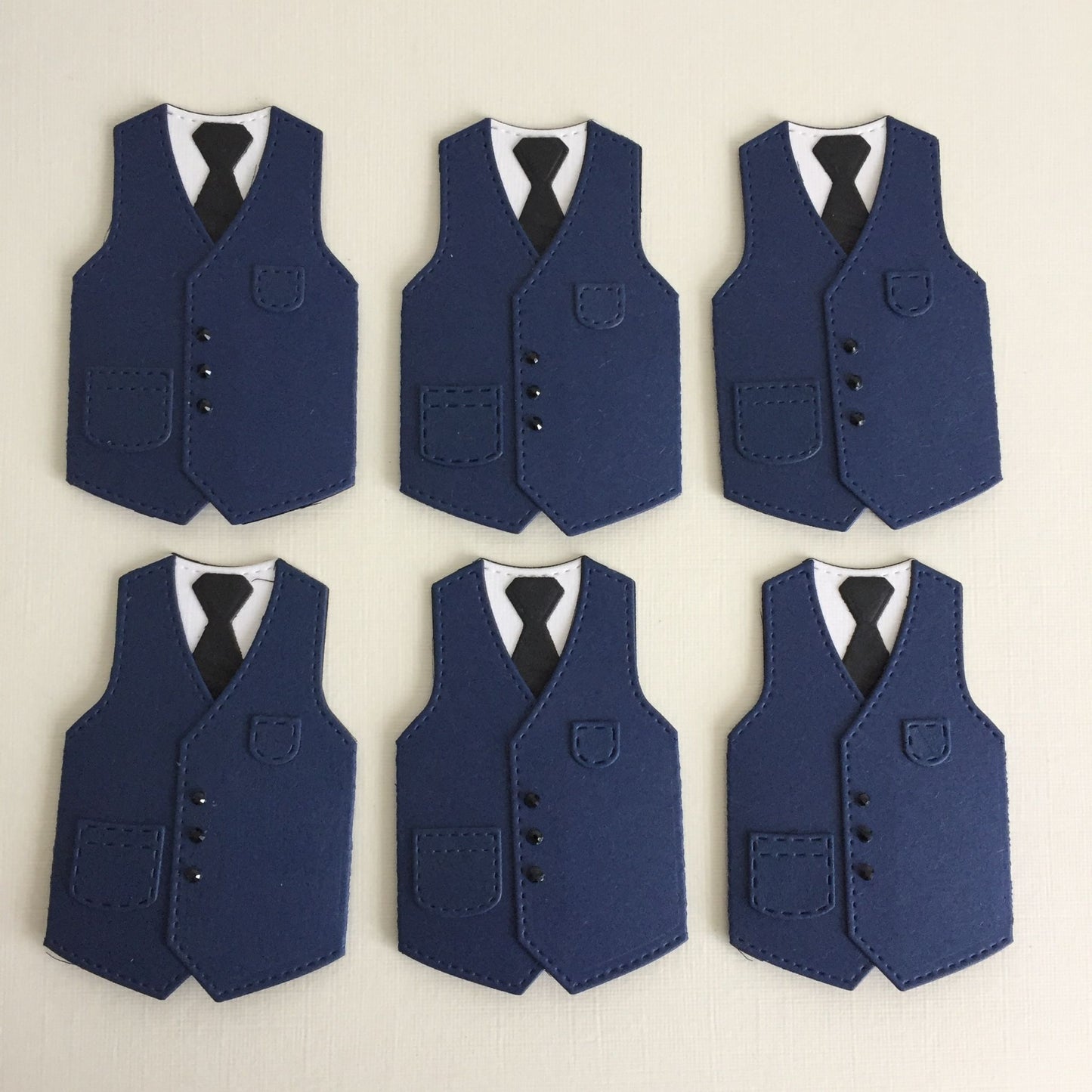 6 Navy WAISTCOAT & TIE Die Cut Card Making Toppers