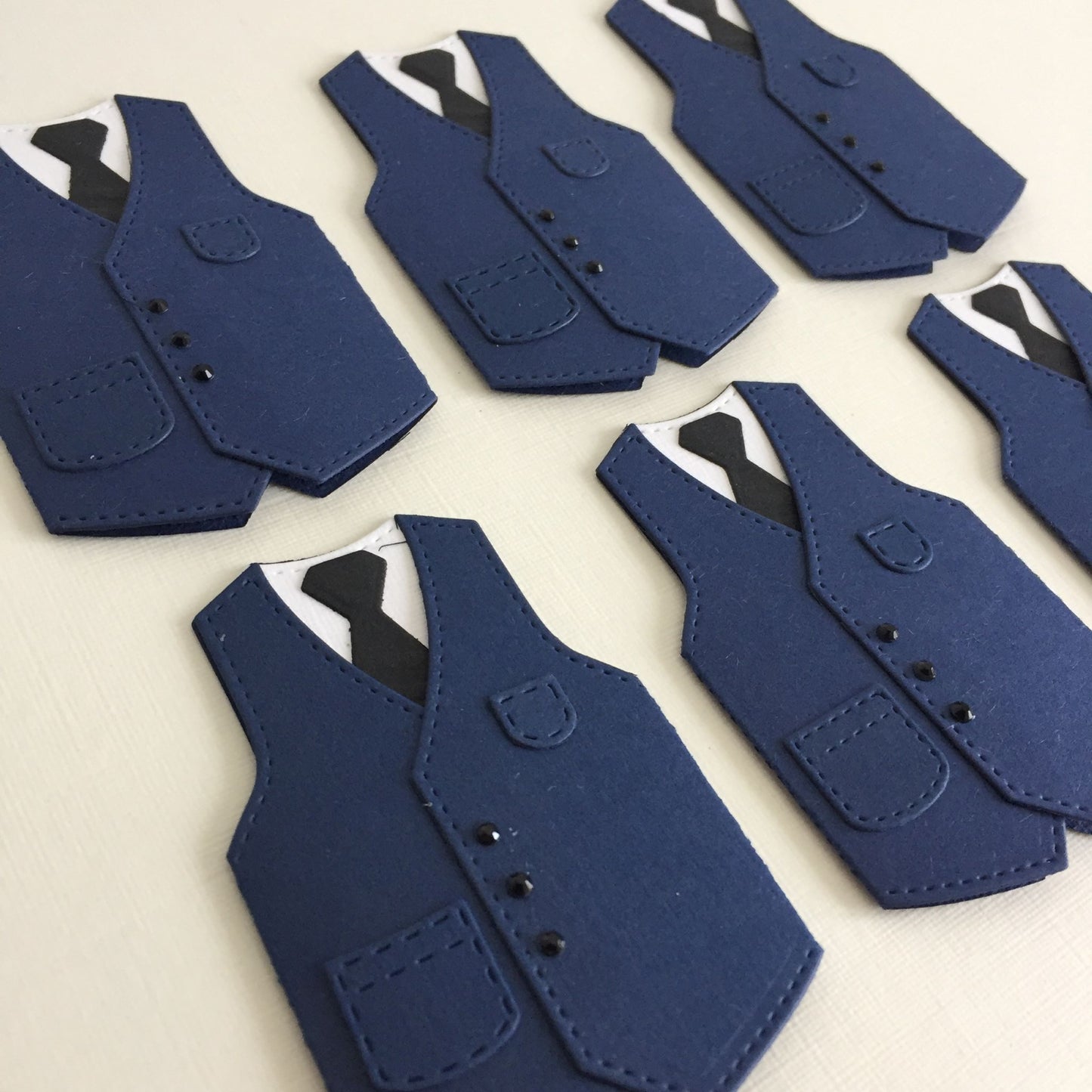 6 Navy WAISTCOAT & TIE Die Cut Card Making Toppers