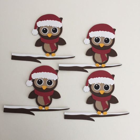 4 OWL ON A BRANCH Christmas Die Cut Card Making Toppers