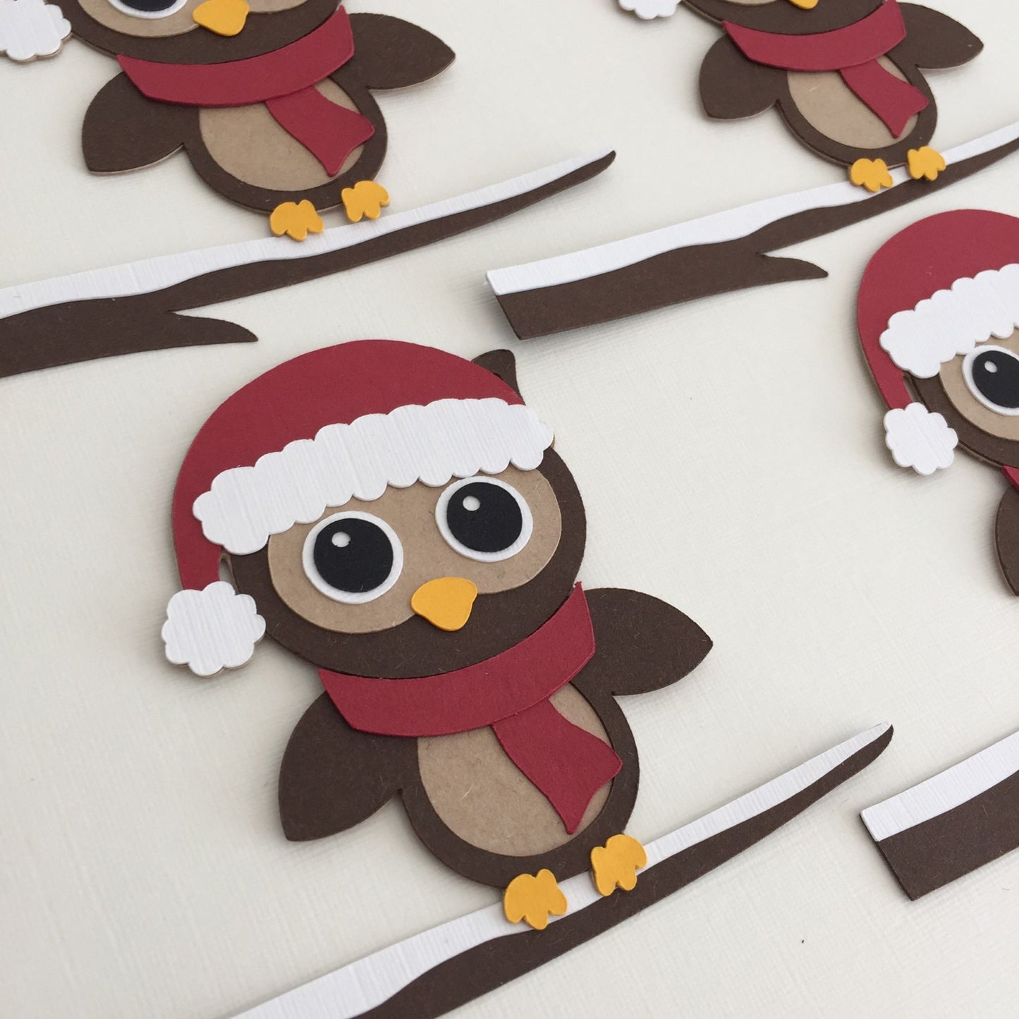 4 OWL ON A BRANCH Christmas Die Cut Card Making Toppers