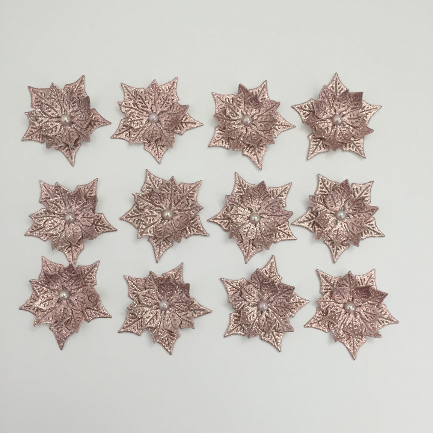 12 Pink Glitter POINSETTIA Christmas Die Cut Card Making Toppers