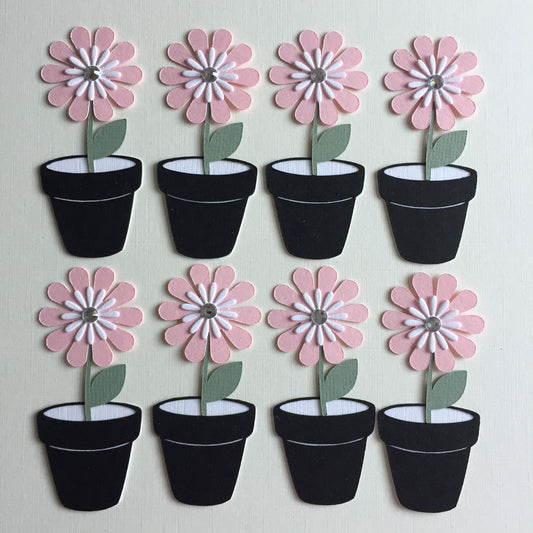 8 Pink POTTED FLOWER Die Cut Card Making Toppers