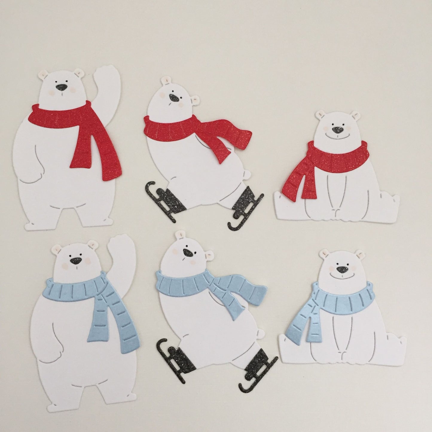 6 POLAR BEAR PALS - Christmas Die Cut Card Making Toppers