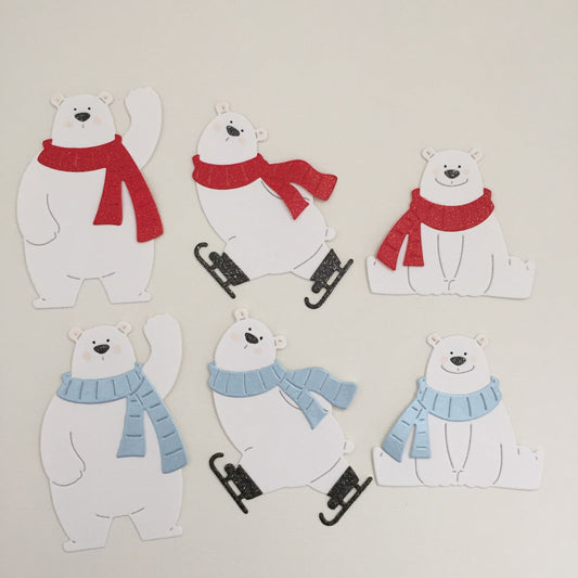 6 POLAR BEAR PALS - Christmas Die Cut Card Making Toppers