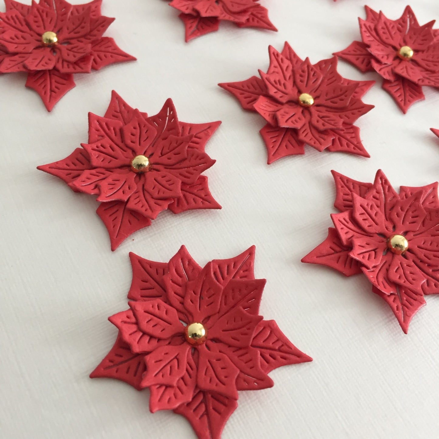 12 Red POINSETTIA Christmas Die Cut Card Making Toppers