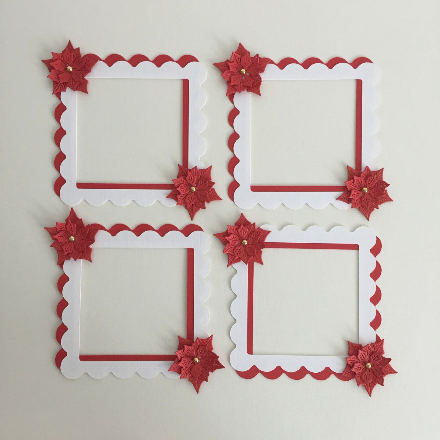 4 Red & White POINSETTIA FRAME Christmas Card Making Die Cut Toppers